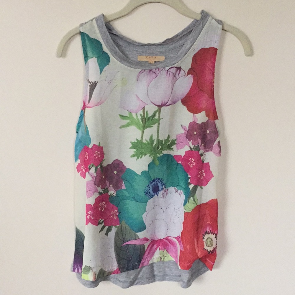 ZARA Sheer floral tank top blouse
